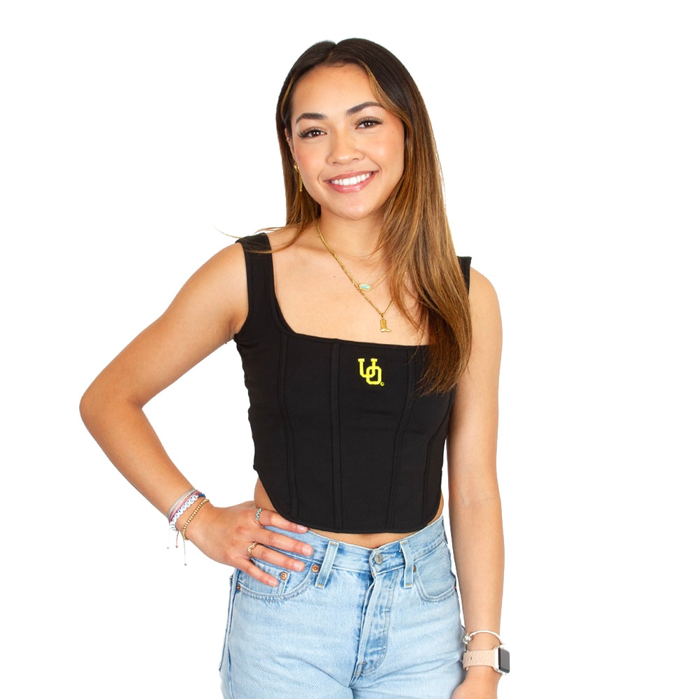 Interlocking UO, Zoozatz, Black, Sleeveless, Polyester Blend, Women, Corset style, Tank, Shirt, 954650